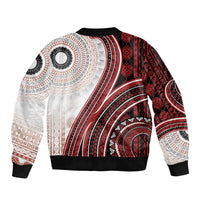 Bula Fiji Vintage Tapa Sleeve Zip Bomber Jacket Kaivity Masi Wave Motifs - Red LT7 - Polynesian Pride