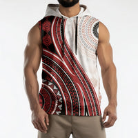 Bula Fiji Vintage Tapa Sleeveless Hoodie Kaivity Masi Wave Motifs - Red LT7 - Polynesian Pride