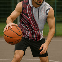 Bula Fiji Vintage Tapa Sleeveless Hoodie Kaivity Masi Wave Motifs - Red LT7 - Polynesian Pride