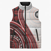 Bula Fiji Vintage Tapa Sleeveless Puffer Jacket Kaivity Masi Wave Motifs - Red LT7 Unisex Red - Polynesian Pride