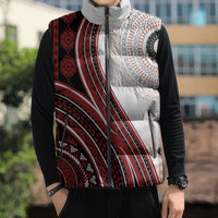 Bula Fiji Vintage Tapa Sleeveless Puffer Jacket Kaivity Masi Wave Motifs - Red LT7 - Polynesian Pride
