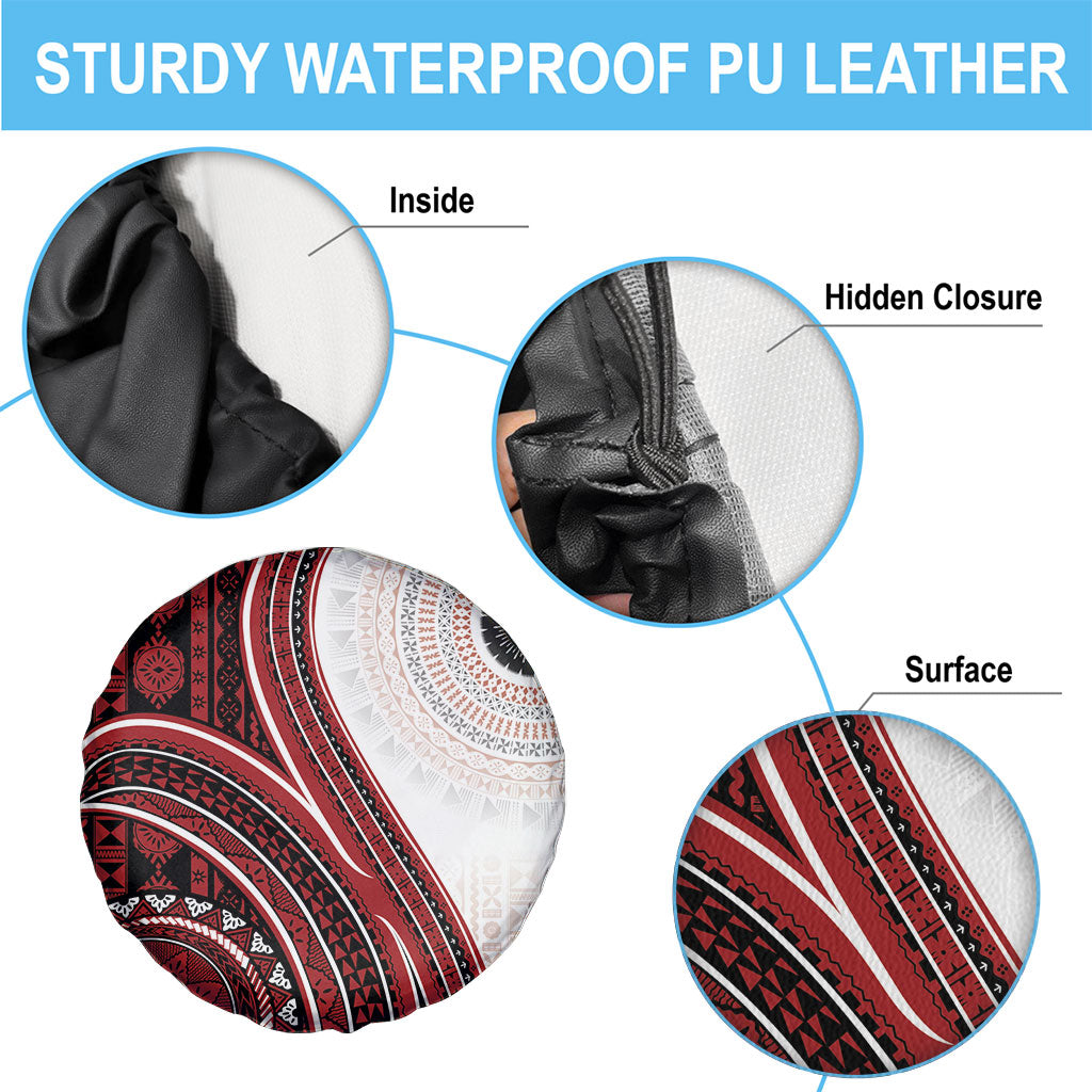 Bula Fiji Vintage Tapa Spare Tire Cover Kaivity Masi Wave Motifs - Red LT7 - Polynesian Pride