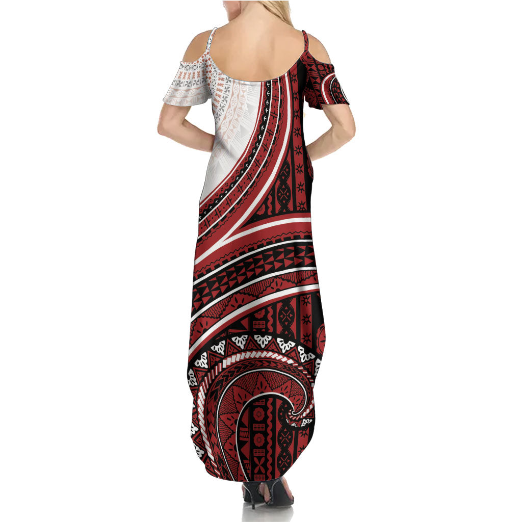 Bula Fiji Vintage Tapa Summer Maxi Dress Kaivity Masi Wave Motifs - Red