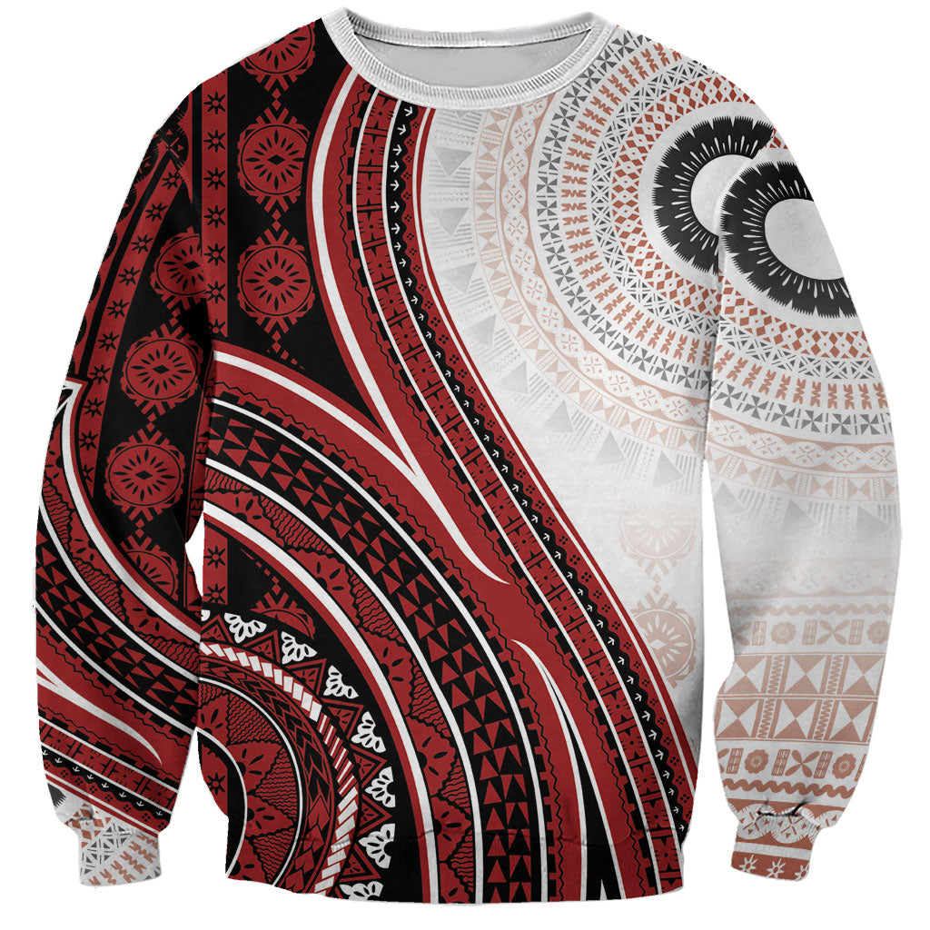 Bula Fiji Vintage Tapa Sweatshirt Kaivity Masi Wave Motifs - Red