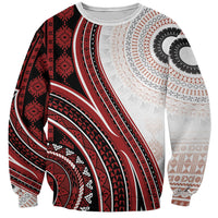 Bula Fiji Vintage Tapa Sweatshirt Kaivity Masi Wave Motifs - Red