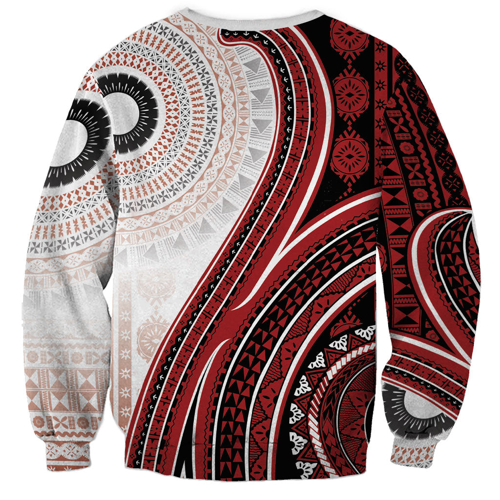 Bula Fiji Vintage Tapa Sweatshirt Kaivity Masi Wave Motifs - Red
