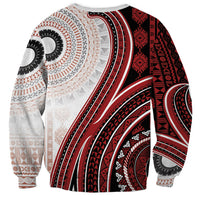 Bula Fiji Vintage Tapa Sweatshirt Kaivity Masi Wave Motifs - Red