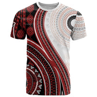 Bula Fiji Vintage Tapa T Shirt Kaivity Masi Wave Motifs - Red LT7 Red - Polynesian Pride