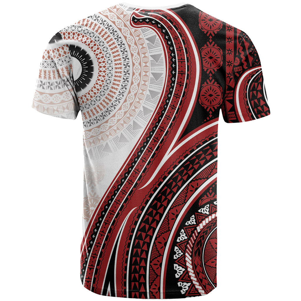 Bula Fiji Vintage Tapa T Shirt Kaivity Masi Wave Motifs - Red LT7 - Polynesian Pride