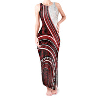 Bula Fiji Vintage Tapa Tank Maxi Dress Kaivity Masi Wave Motifs - Red LT7 Women Red - Polynesian Pride