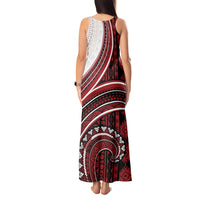 Bula Fiji Vintage Tapa Tank Maxi Dress Kaivity Masi Wave Motifs - Red LT7 - Polynesian Pride