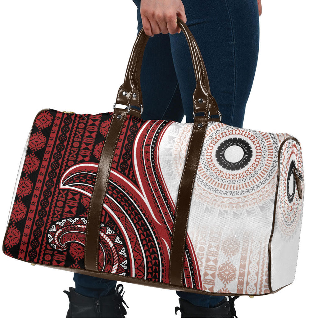 Bula Fiji Vintage Tapa Travel Bag Kaivity Masi Wave Motifs - Red LT7 - Polynesian Pride