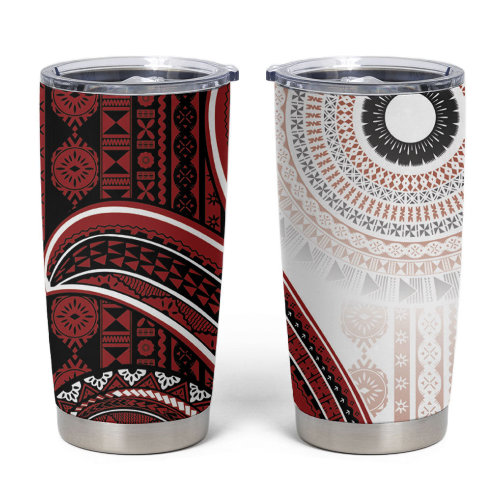 Bula Fiji Vintage Tapa Tumbler Cup Kaivity Masi Wave Motifs - Red
