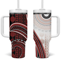 Bula Fiji Vintage Tapa Tumbler With Handle Kaivity Masi Wave Motifs - Red LT7 One Size: 40 oz Red - Polynesian Pride
