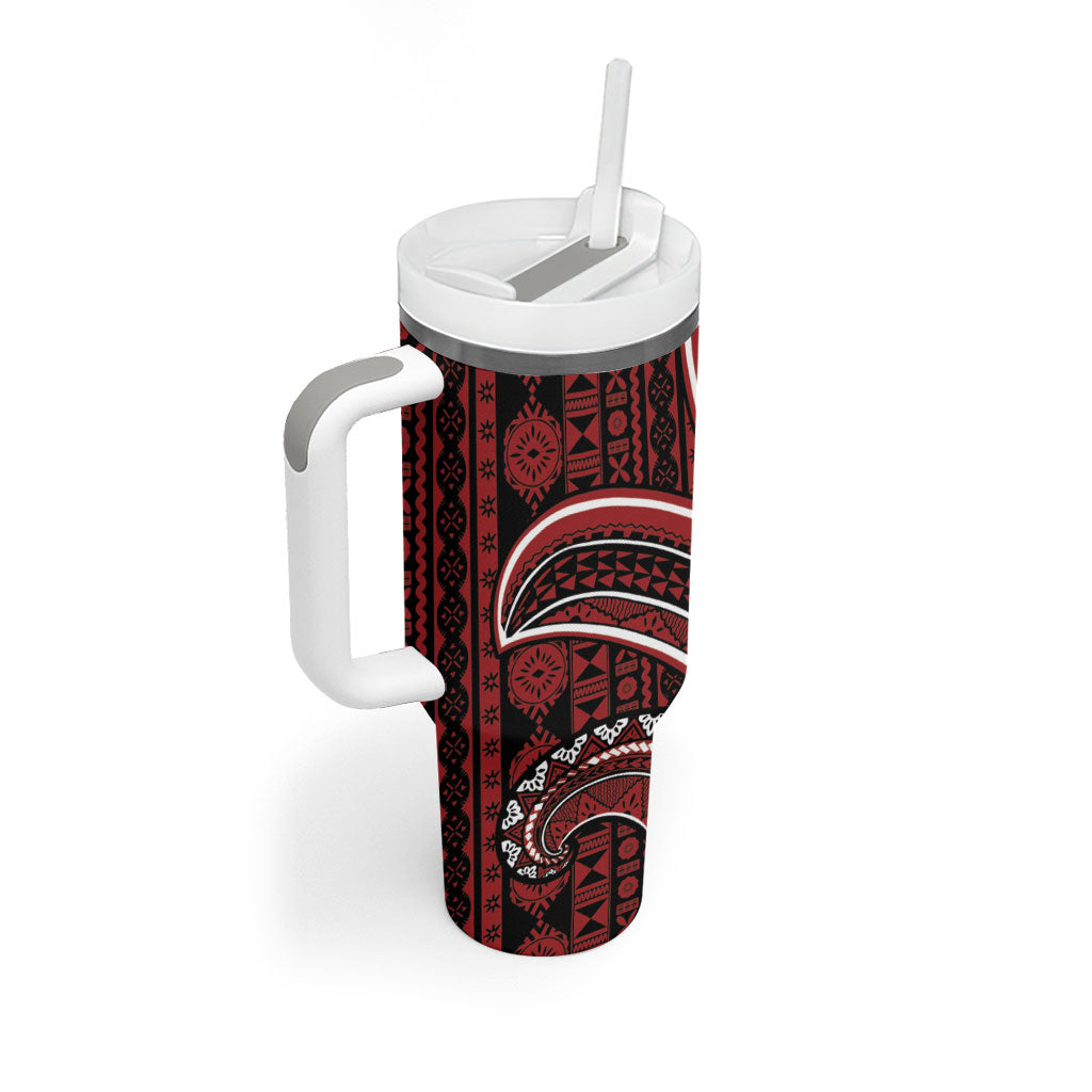 Bula Fiji Vintage Tapa Tumbler With Handle Kaivity Masi Wave Motifs - Red LT7 - Polynesian Pride