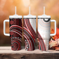 Bula Fiji Vintage Tapa Tumbler With Handle Kaivity Masi Wave Motifs - Red LT7 - Polynesian Pride
