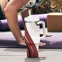 Bula Fiji Vintage Tapa Tumbler With Handle Kaivity Masi Wave Motifs - Red LT7 - Polynesian Pride