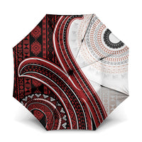 Bula Fiji Vintage Tapa Umbrella Kaivity Masi Wave Motifs - Red LT7 One Size Folded 11.42 inch Opened Diameter 37.4 inch Red - Polynesian Pride