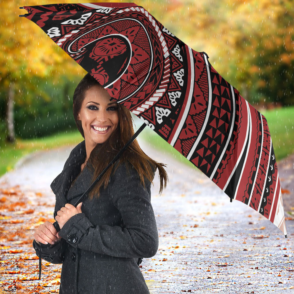 Bula Fiji Vintage Tapa Umbrella Kaivity Masi Wave Motifs - Red LT7 - Polynesian Pride
