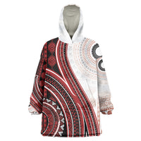 Bula Fiji Vintage Tapa Wearable Blanket Hoodie Kaivity Masi Wave Motifs - Red