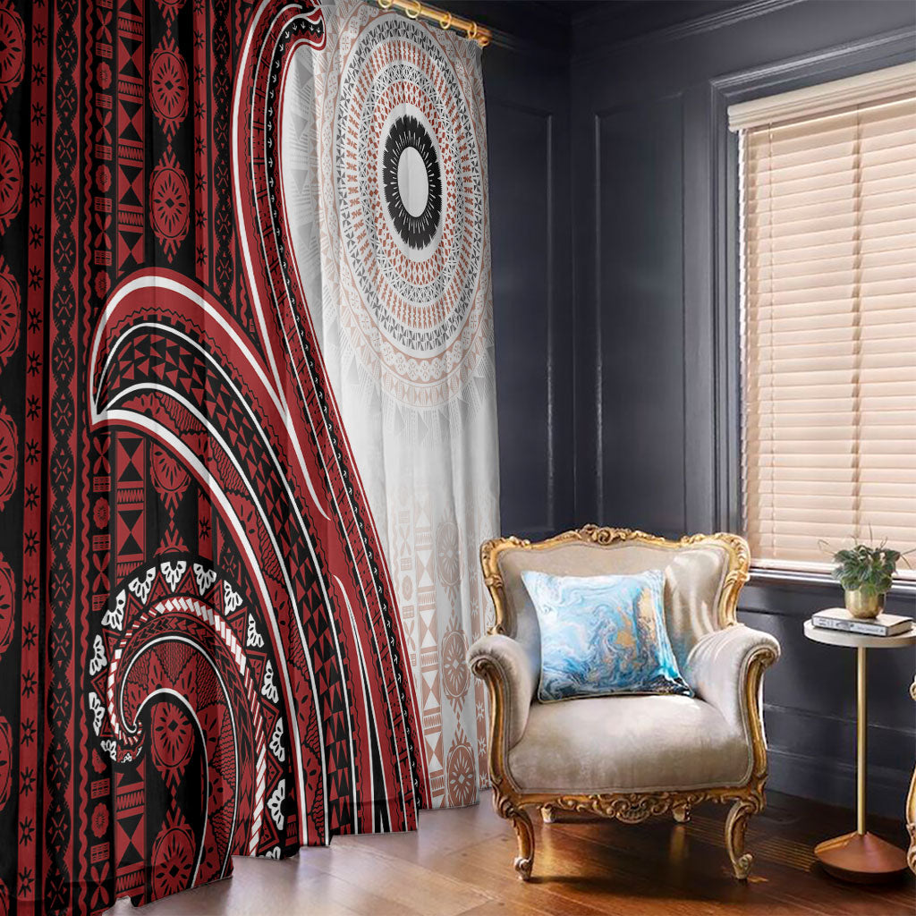 Bula Fiji Vintage Tapa Window Curtain Kaivity Masi Wave Motifs - Red