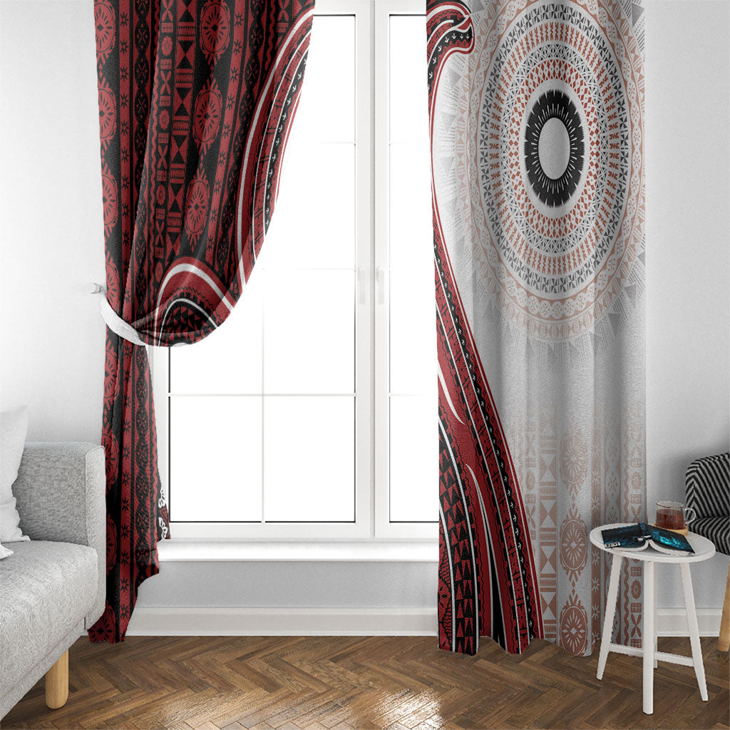 Bula Fiji Vintage Tapa Window Curtain Kaivity Masi Wave Motifs - Red