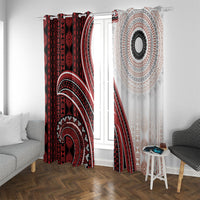 Bula Fiji Vintage Tapa Window Curtain Kaivity Masi Wave Motifs - Red