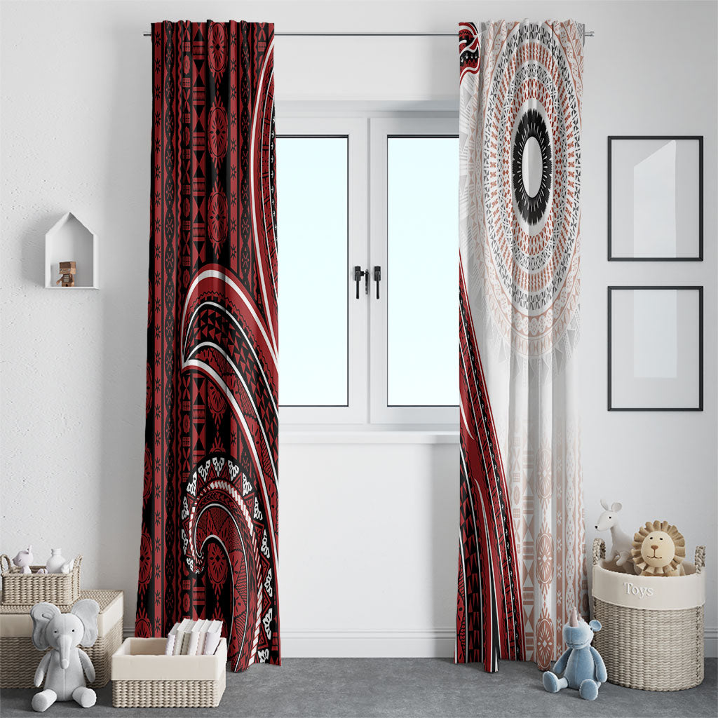 Bula Fiji Vintage Tapa Window Curtain Kaivity Masi Wave Motifs - Red