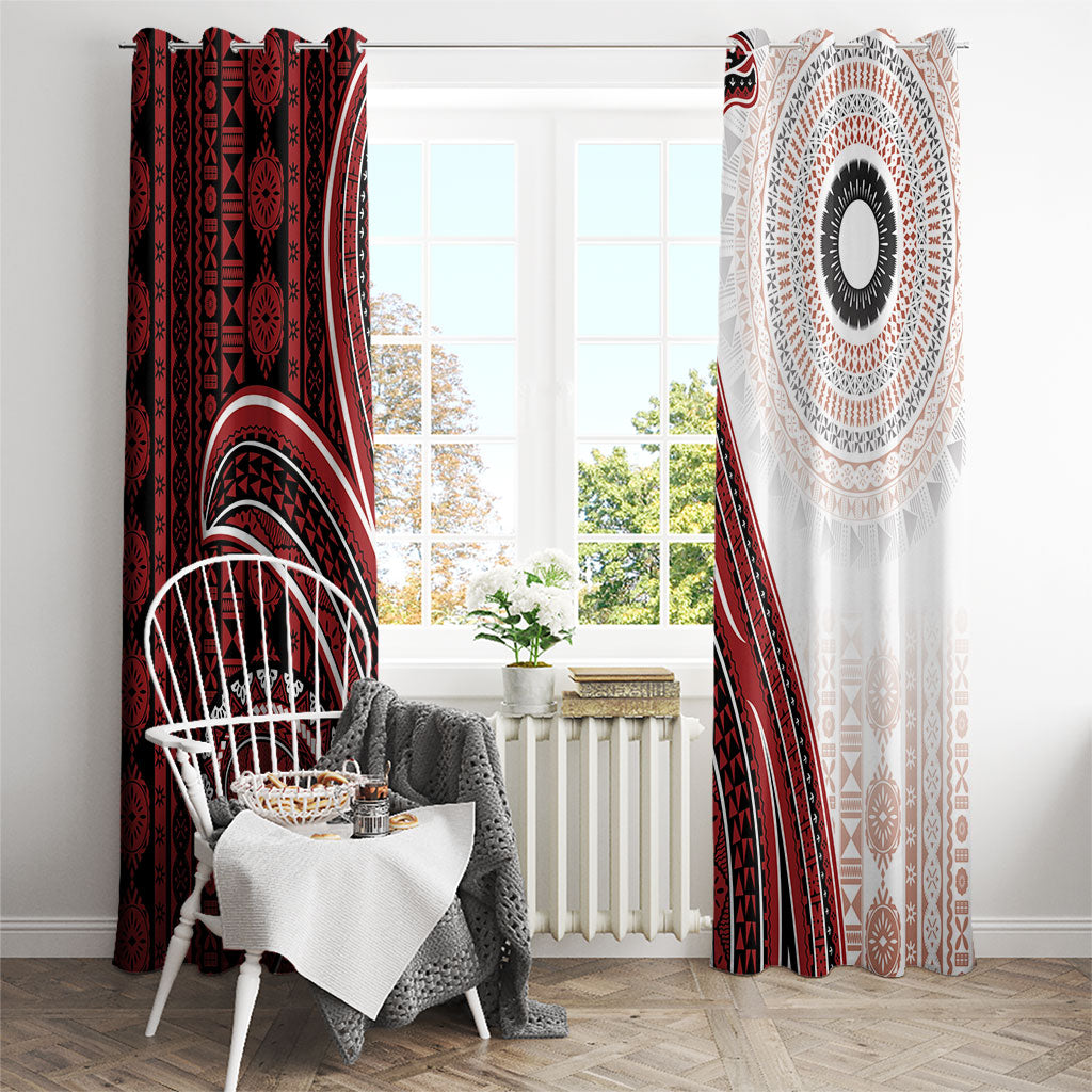 Bula Fiji Vintage Tapa Window Curtain Kaivity Masi Wave Motifs - Red