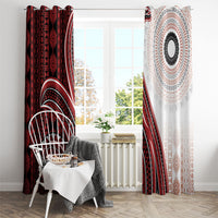 Bula Fiji Vintage Tapa Window Curtain Kaivity Masi Wave Motifs - Red