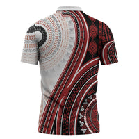 Bula Fiji Vintage Tapa Zipper Polo Shirt Kaivity Masi Wave Motifs - Red