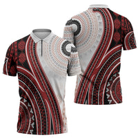 Bula Fiji Vintage Tapa Zipper Polo Shirt Kaivity Masi Wave Motifs - Red