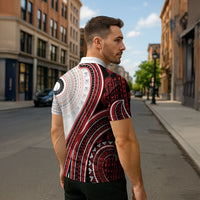 Bula Fiji Vintage Tapa Zipper Polo Shirt Kaivity Masi Wave Motifs - Red