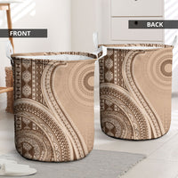 Bula Fiji Vintage Tapa Laundry Basket Kaivity Masi Wave Motifs - Mocha LT7 - Polynesian Pride