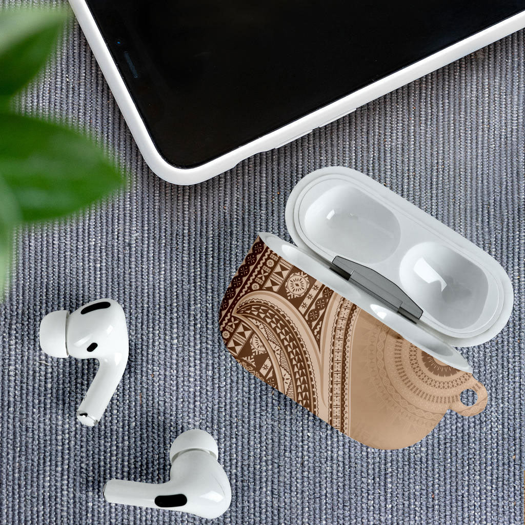 Bula Fiji Vintage Tapa AirPods Case Kaivity Masi Wave Motifs - Mocha LT7 - Polynesian Pride