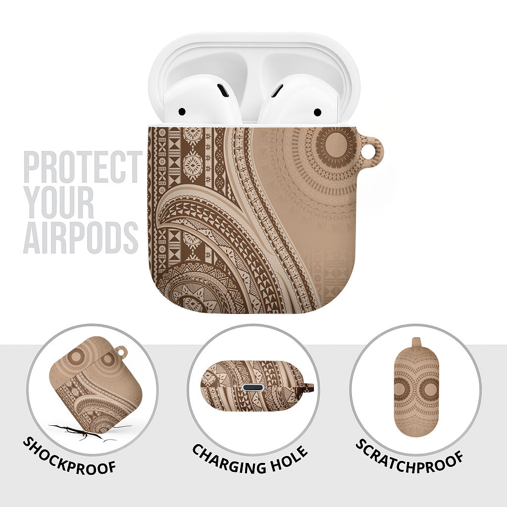 Bula Fiji Vintage Tapa AirPods Case Kaivity Masi Wave Motifs - Mocha LT7 - Polynesian Pride