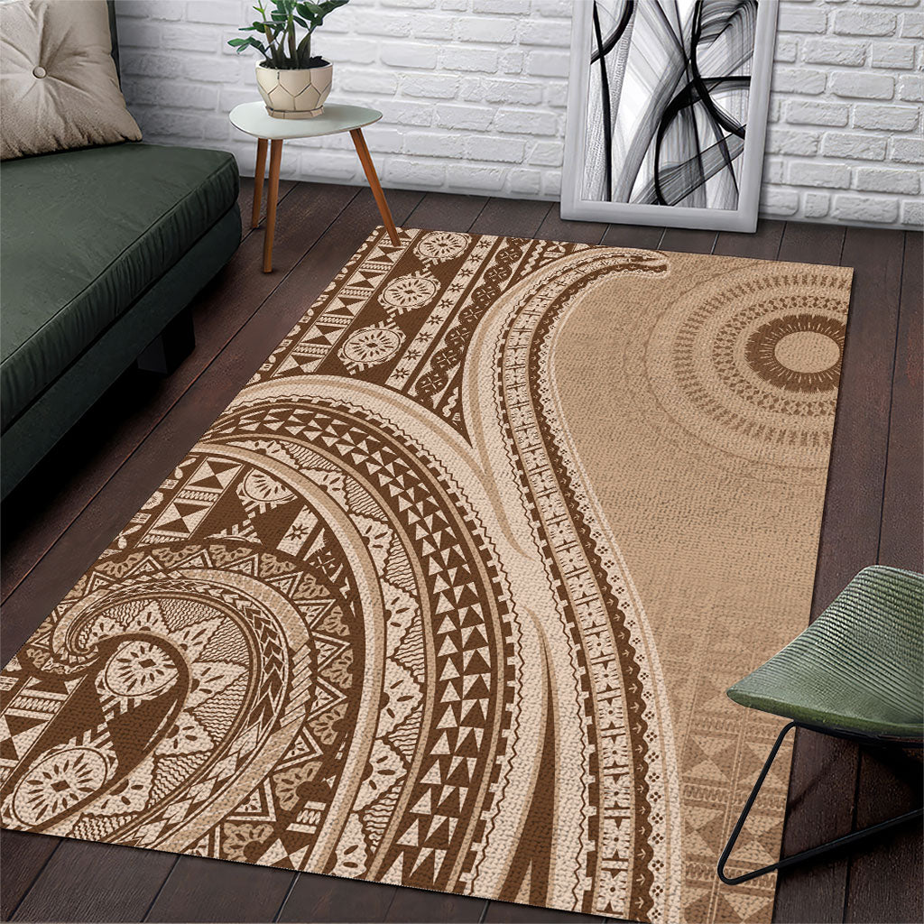 Bula Fiji Vintage Tapa Area Rug Kaivity Masi Wave Motifs - Mocha LT7 Beige - Polynesian Pride