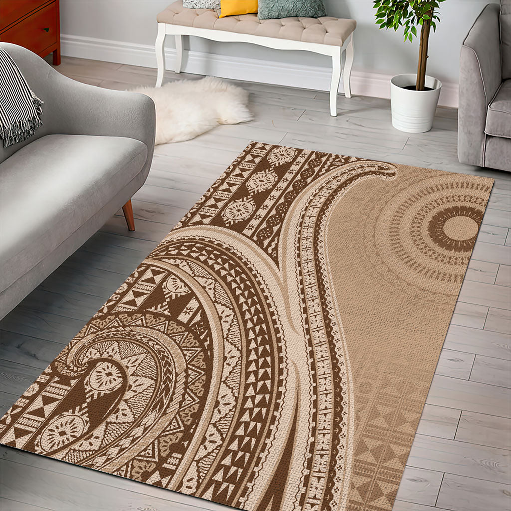 Bula Fiji Vintage Tapa Area Rug Kaivity Masi Wave Motifs - Mocha LT7 - Polynesian Pride