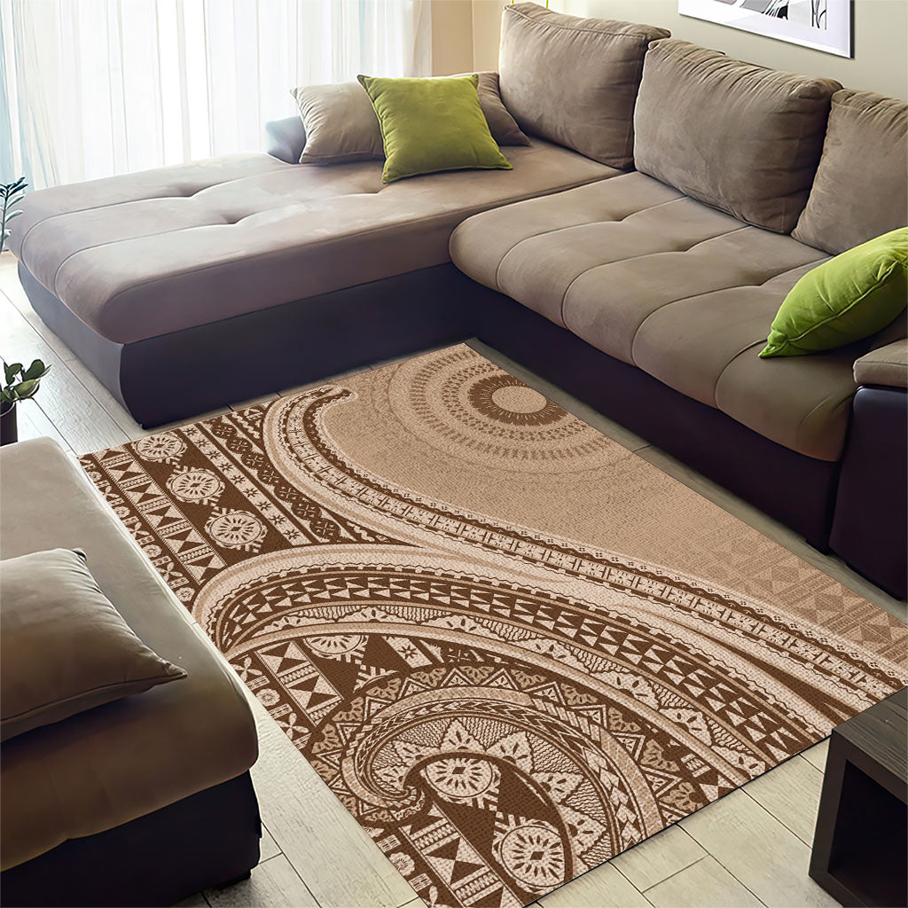 Bula Fiji Vintage Tapa Area Rug Kaivity Masi Wave Motifs - Mocha LT7 - Polynesian Pride