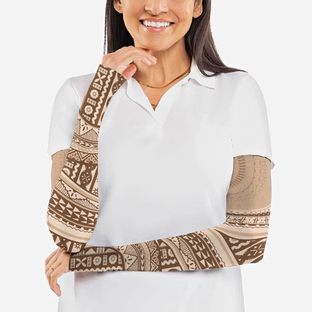 Bula Fiji Vintage Tapa Arm Sleeves Kaivity Masi Wave Motifs - Mocha LT7 - Polynesian Pride