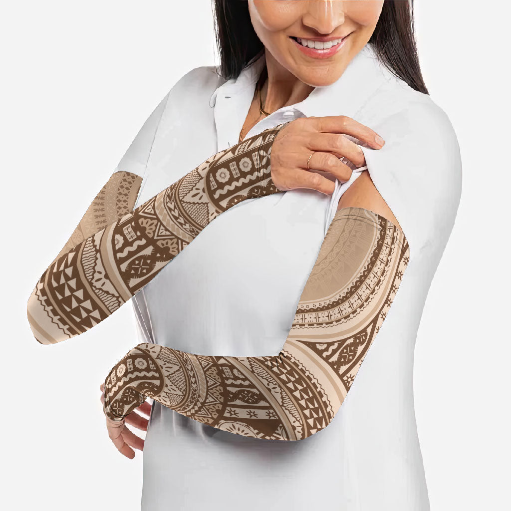 Bula Fiji Vintage Tapa Arm Sleeves Kaivity Masi Wave Motifs - Mocha LT7 - Polynesian Pride