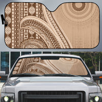 Bula Fiji Vintage Tapa Auto Sun Shade Kaivity Masi Wave Motifs - Mocha LT7 Beige - Polynesian Pride