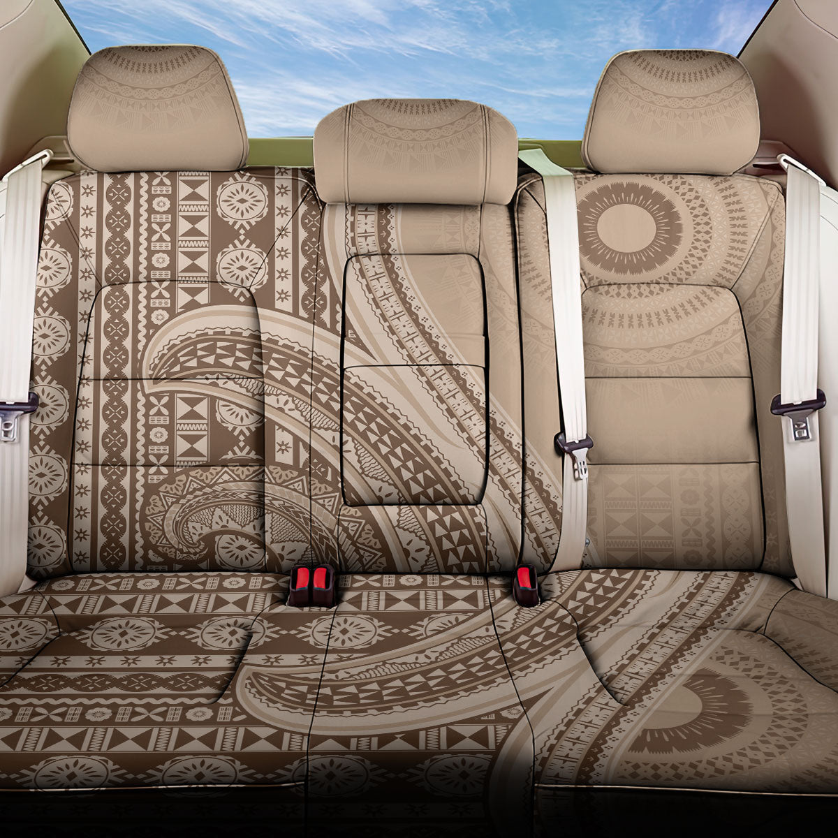 Bula Fiji Vintage Tapa Back Car Seat Cover Kaivity Masi Wave Motifs - Mocha