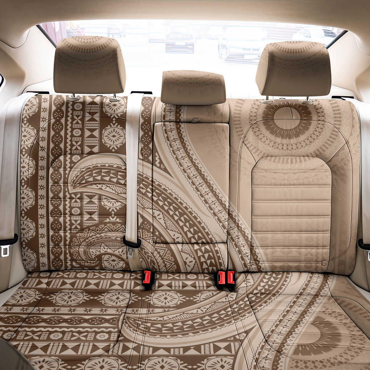 Bula Fiji Vintage Tapa Back Car Seat Cover Kaivity Masi Wave Motifs - Mocha LT7 - Polynesian Pride