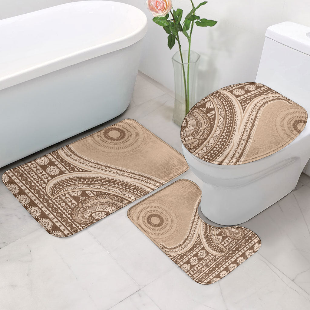 Bula Fiji Vintage Tapa Bathroom Set Kaivity Masi Wave Motifs - Mocha LT7 - Polynesian Pride