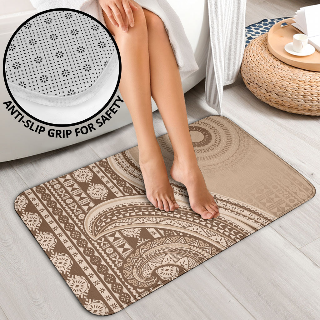 Bula Fiji Vintage Tapa Bathroom Set Kaivity Masi Wave Motifs - Mocha LT7 - Polynesian Pride