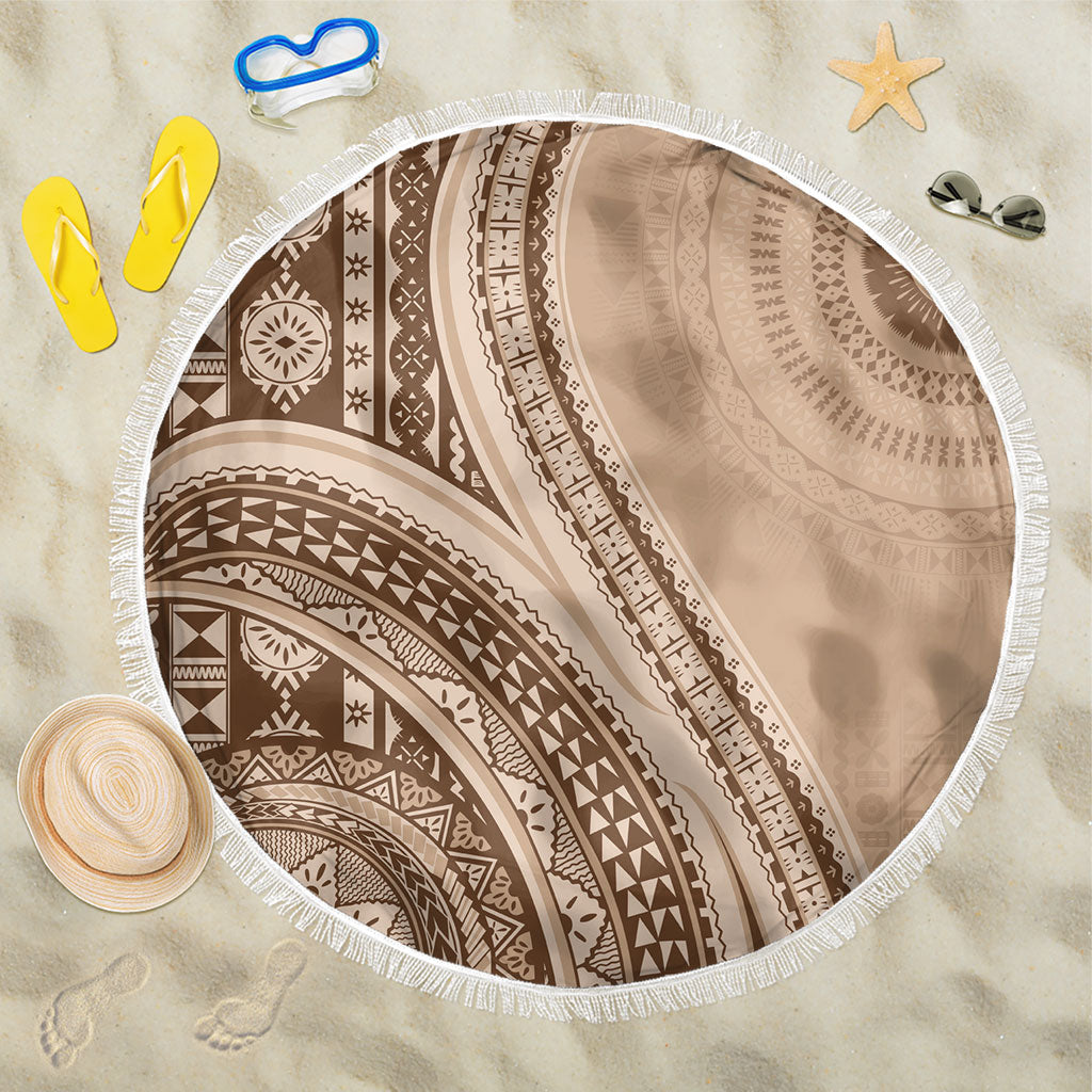 Bula Fiji Vintage Tapa Beach Blanket Kaivity Masi Wave Motifs - Mocha LT7 One Size 150cm Beige - Polynesian Pride