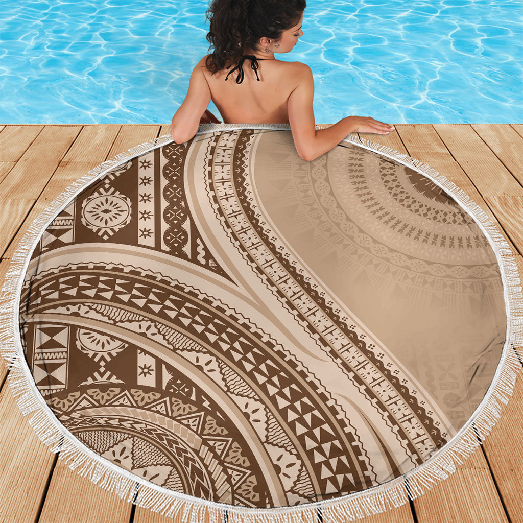 Bula Fiji Vintage Tapa Beach Blanket Kaivity Masi Wave Motifs - Mocha LT7 - Polynesian Pride