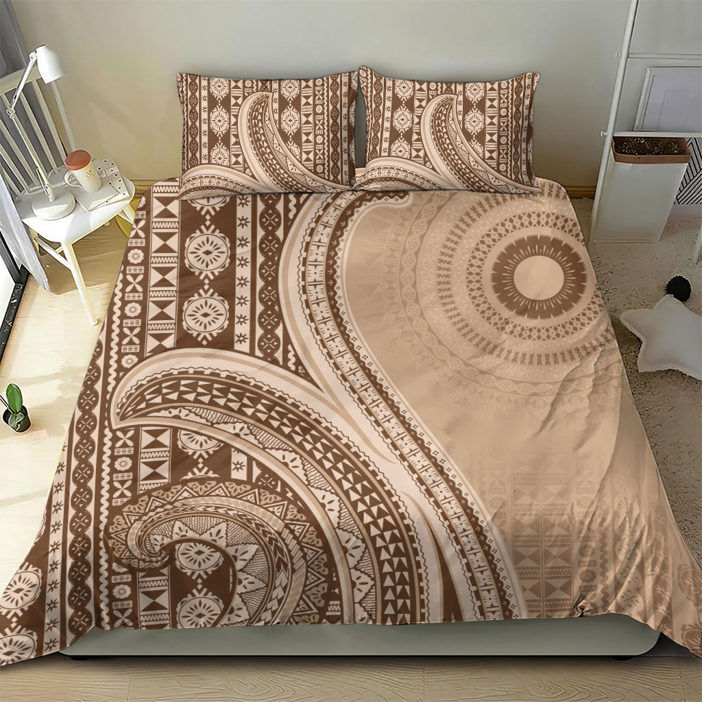 Bula Fiji Vintage Tapa Bedding Set Kaivity Masi Wave Motifs - Mocha LT7 - Polynesian Pride