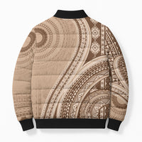 Bula Fiji Vintage Tapa Bomber Puffer Jacket Kaivity Masi Wave Motifs - Mocha